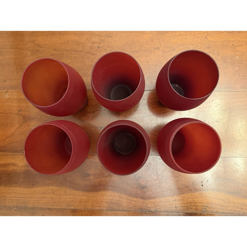 Vintage Deep Red Satin Glass Stemless Tumblers | Frosted Matte Finish | Set of 6 - Picture 2 of 4